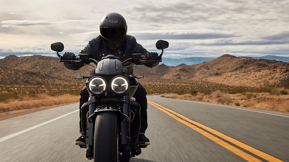 Triumph Rocket 3 Storm R riding towards camera