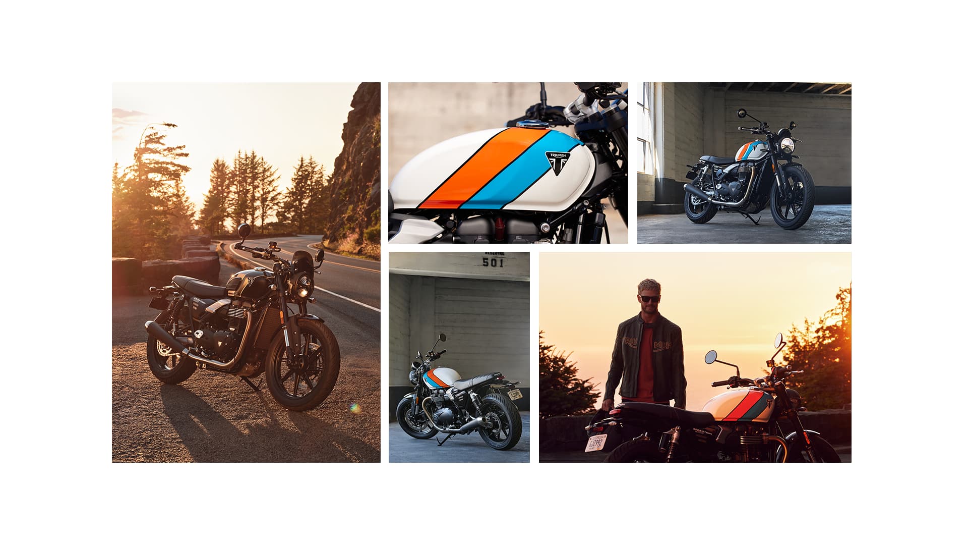 A montage of images of Triumph's new Speed Twin 900)