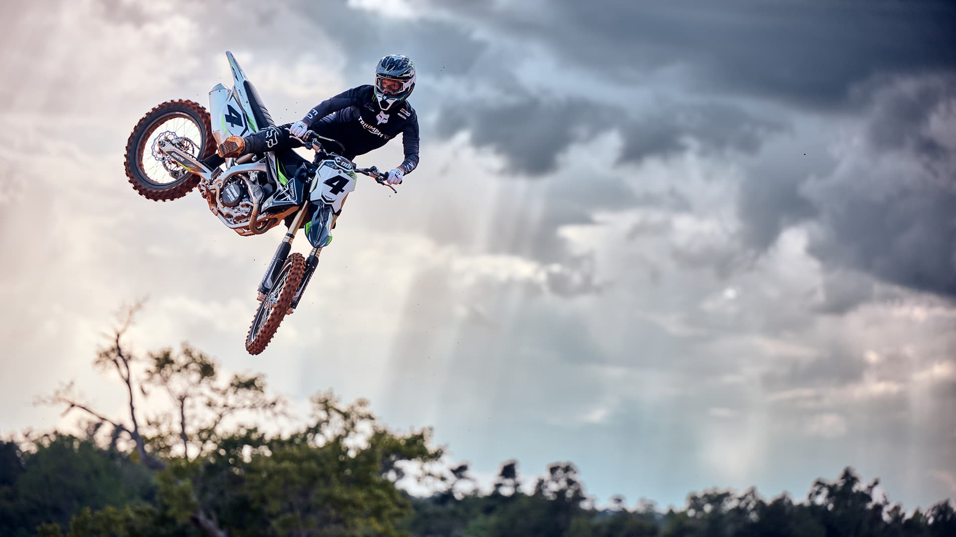 Ricky Carmichael jumping on Triumph's TF 450-RC