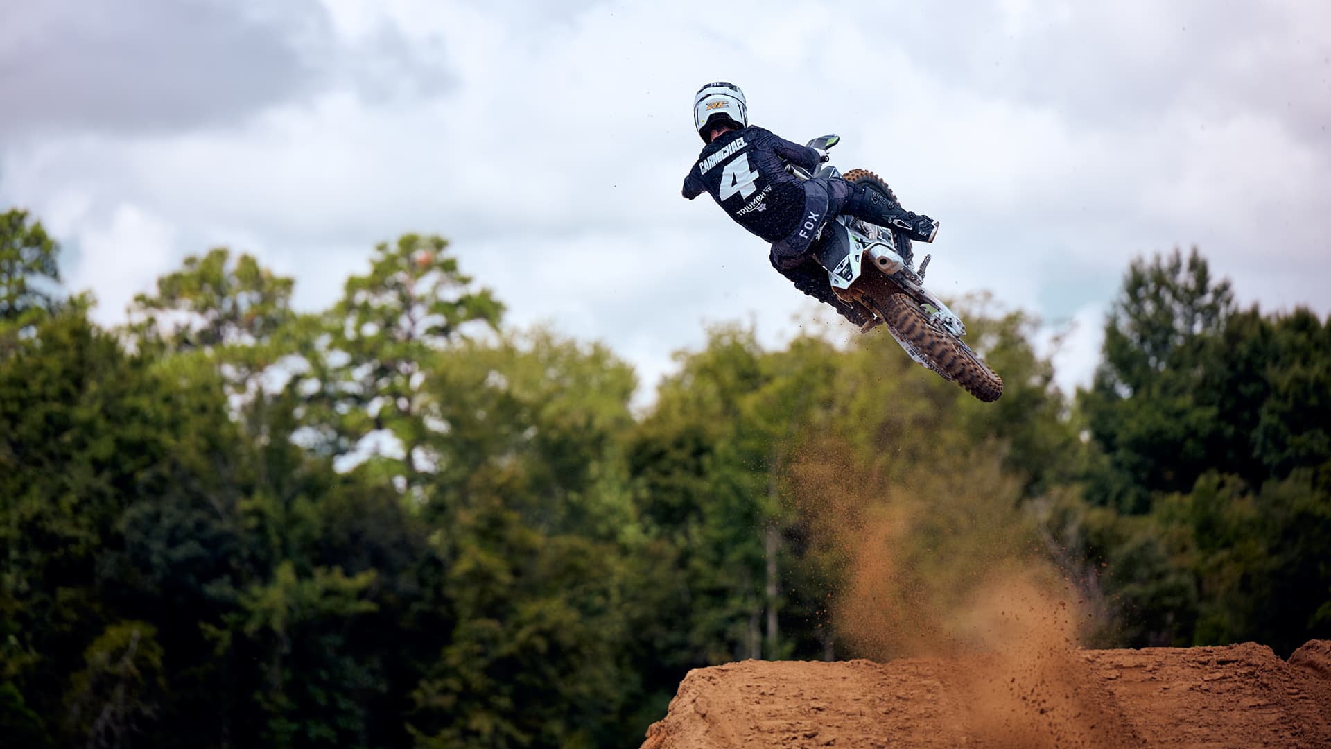 Ricky Carmichael jumping on Triumph's TF 450-RC